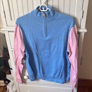 Women’s Vineyard Vines Blue and Pink Zip-Up Sweater worn once